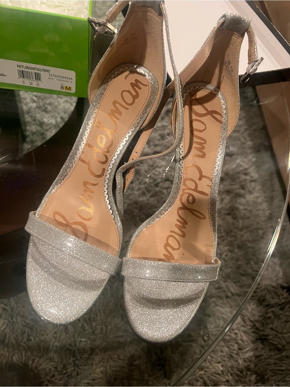 Sam Edelman Silver Glitter Open-Toe Ankle-Strap Heels